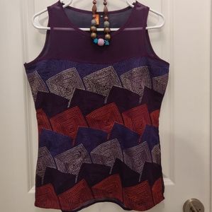 Aubergine geometric silver embroidered top